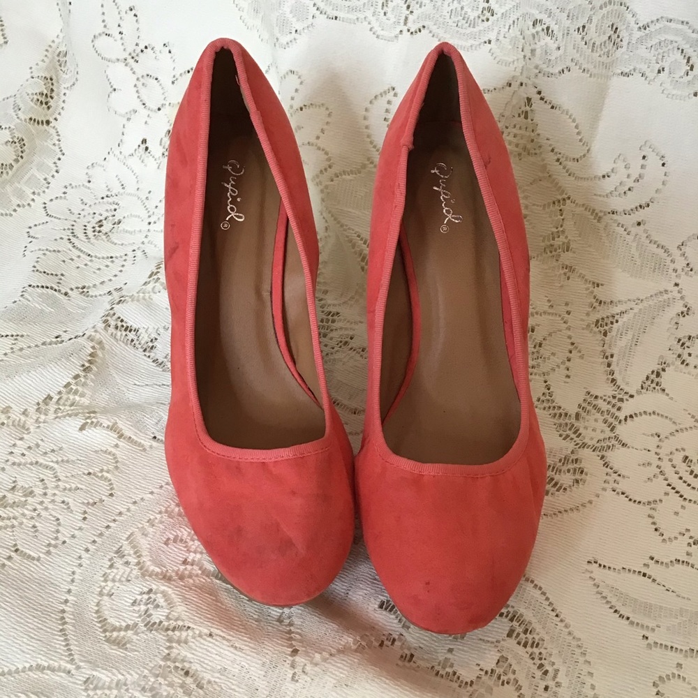 Qupid Orange Wedge Heel Size 10